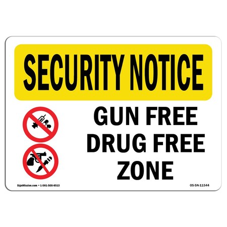 Signmission OSHA Security Sign, 18" Height, 24" Width, Rigid Plastic, Gun Free Drug Free Zone, Landscape OS-SN-P-1824-L-11544